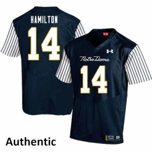 Mens Notre Dame #14 Kyle Hamilton Navy Blue Alternate Authentic Stitch Jersey 154803-960
