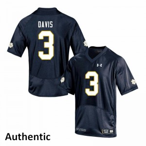 Men's Fighting Irish #3 Avery Davis Navy Authentic Embroidery Jerseys 145931-536