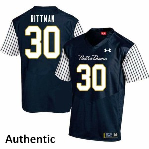 Mens Notre Dame #30 Jake Rittman Navy Blue Alternate Authentic Embroidery Jersey 738892-374