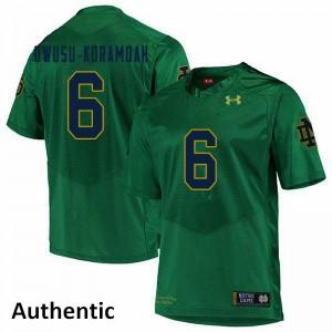 Men's Notre Dame #6 Jeremiah Owusu-Koramoah Green Authentic Official Jersey 573471-156