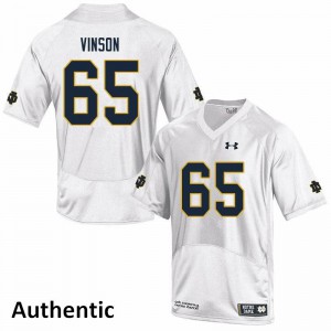 Mens Notre Dame #65 Michael Vinson White Authentic NCAA Jersey 187866-957