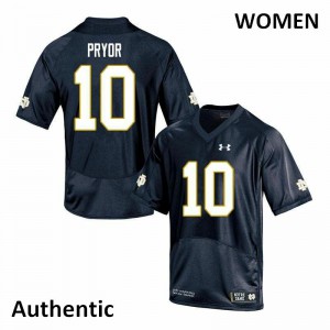 Women University of Notre Dame #10 Isaiah Pryor Navy Authentic Football Jersey 769396-472