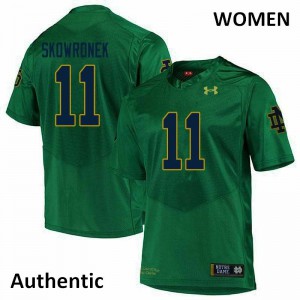 Womens Notre Dame Fighting Irish #11 Ben Skowronek Green Authentic Stitch Jersey 238774-620