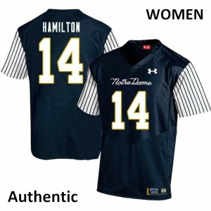 Women Fighting Irish #14 Kyle Hamilton Navy Blue Alternate Authentic Football Jerseys 537832-419