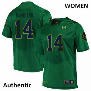 Womens Notre Dame Fighting Irish #14 Kyle Hamilton Green Authentic NCAA Jersey 749664-710