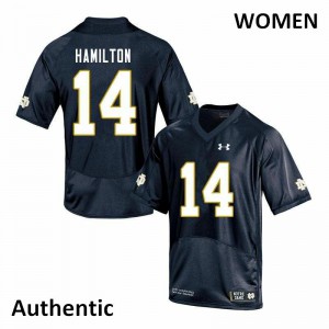 Womens UND #14 Kyle Hamilton Navy Authentic Embroidery Jerseys 640448-152
