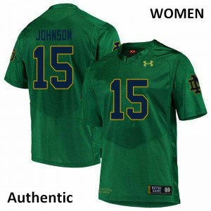 Women University of Notre Dame #15 Jordan Johnson Green Authentic Stitch Jerseys 433188-209