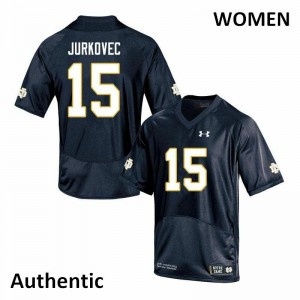 Women Notre Dame Fighting Irish #15 Phil Jurkovec Navy Authentic Embroidery Jersey 895544-698