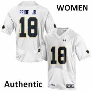 Women Notre Dame Fighting Irish #18 Troy Pride Jr. White Authentic NCAA Jersey 574248-180