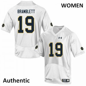 Women University of Notre Dame #19 Jay Bramblett White Authentic Football Jersey 390222-440