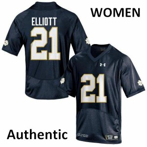 Women University of Notre Dame #21 Jalen Elliott Navy Blue Authentic NCAA Jerseys 866645-626