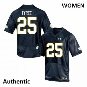 Women's UND #25 Chris Tyree Navy Authentic NCAA Jerseys 618116-327