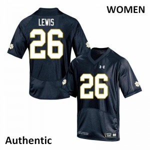 Womens Notre Dame #26 Clarence Lewis Navy Authentic Stitch Jerseys 951444-990