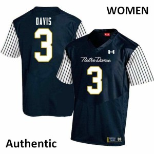 Womens Notre Dame Fighting Irish #3 Avery Davis Navy Blue Alternate Authentic Embroidery Jerseys 633259-662