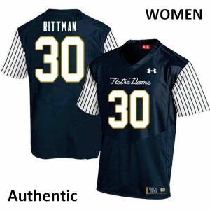 Womens Notre Dame #30 Jake Rittman Navy Blue Alternate Authentic Alumni Jersey 677561-697