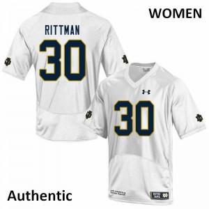 Womens Notre Dame Fighting Irish #30 Jake Rittman White Authentic Embroidery Jerseys 466258-751