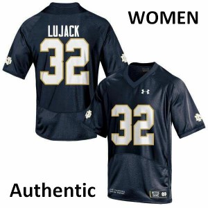 Womens UND #32 Johnny Lujack Navy Blue Authentic Alumni Jerseys 408558-676