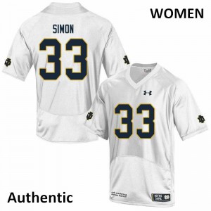 Womens University of Notre Dame #33 Shayne Simon White Authentic Embroidery Jersey 328107-884