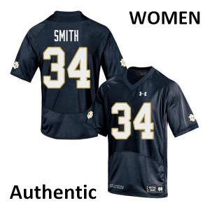 Women University of Notre Dame #34 Jahmir Smith Navy Authentic Embroidery Jerseys 588114-686
