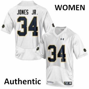 Women Irish #34 Tony Jones Jr. White Authentic College Jerseys 764712-451