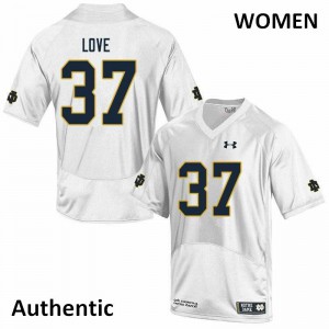 Women's University of Notre Dame #37 Chase Love White Authentic Football Jerseys 120462-411