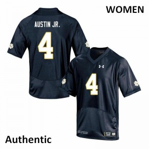 Womens Notre Dame #4 Kevin Austin Jr. Navy Authentic Stitched Jersey 487473-876