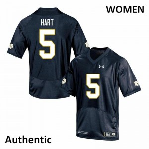Womens University of Notre Dame #5 Cam Hart Navy Authentic Embroidery Jerseys 470036-628