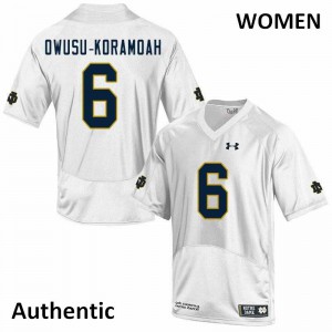 Women's University of Notre Dame #6 Jeremiah Owusu-Koramoah White Authentic Alumni Jerseys 831480-725