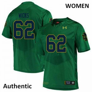 Women's UND #62 Brennan Wicks Green Authentic Stitched Jersey 333648-405