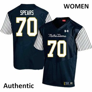 Womens Notre Dame #70 Hunter Spears Navy Blue Alternate Authentic Embroidery Jersey 238460-448
