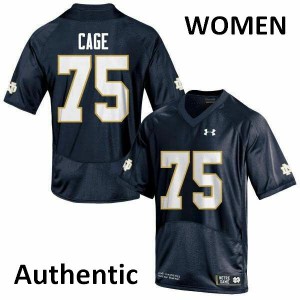 Womens Notre Dame Fighting Irish #75 Daniel Cage Navy Blue Authentic Stitch Jerseys 807893-979