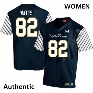 Women University of Notre Dame #82 Xavier Watts Navy Blue Alternate Authentic Stitch Jersey 240864-575