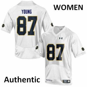 Womens Notre Dame #87 Michael Young White Authentic Stitched Jersey 289571-568