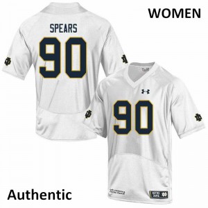 Women's Notre Dame #90 Hunter Spears White Authentic Stitch Jersey 503665-820