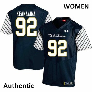 Women's Notre Dame Fighting Irish #92 Aidan Keanaaina Navy Blue Alternate Authentic Stitched Jersey 970615-496
