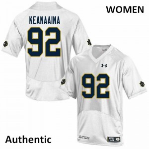 Women Notre Dame #92 Aidan Keanaaina White Authentic University Jersey 530385-905