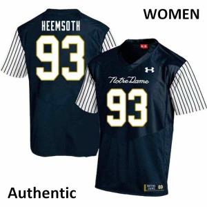 Womens University of Notre Dame #93 Zane Heemsoth Navy Blue Alternate Authentic Football Jersey 287031-600
