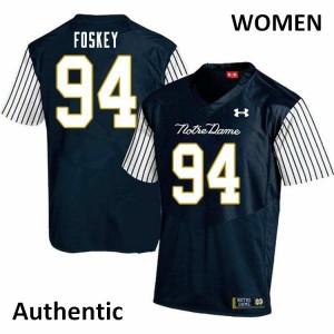 Womens Notre Dame Fighting Irish #94 Isaiah Foskey Navy Blue Alternate Authentic College Jersey 415814-345