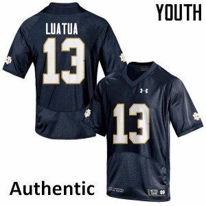 Youth UND #13 Tyler Luatua Navy Blue Authentic Embroidery Jersey 613949-557