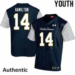 Youth Irish #14 Kyle Hamilton Navy Blue Alternate Authentic Embroidery Jersey 888681-493