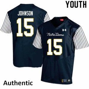 Youth University of Notre Dame #15 Jordan Johnson Navy Blue Alternate Authentic Football Jersey 168444-314