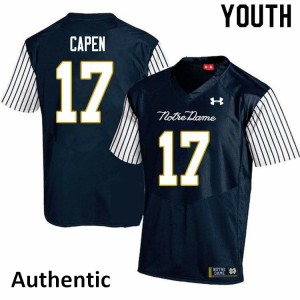 Youth Notre Dame Fighting Irish #17 Cole Capen Navy Blue Alternate Authentic Stitch Jersey 757771-982