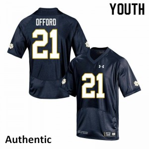 Youth University of Notre Dame #21 Caleb Offord Navy Authentic Stitch Jerseys 227444-378