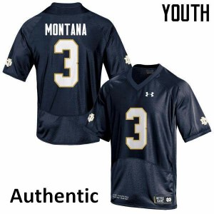 Youth Irish #3 Joe Montana Navy Blue Authentic Stitched Jerseys 693006-879