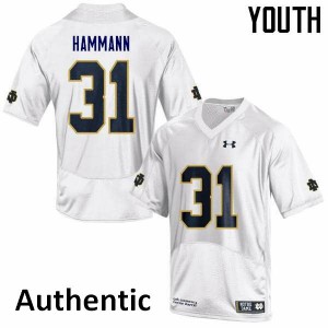 Youth Notre Dame #31 Grant Hammann White Authentic Stitched Jerseys 257421-339
