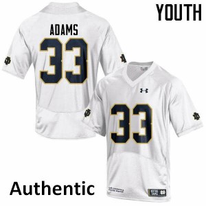 Youth University of Notre Dame #33 Josh Adams White Authentic University Jersey 807161-143