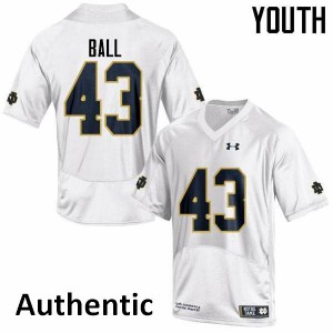 Youth Notre Dame #43 Brian Ball White Authentic Stitch Jersey 895392-787