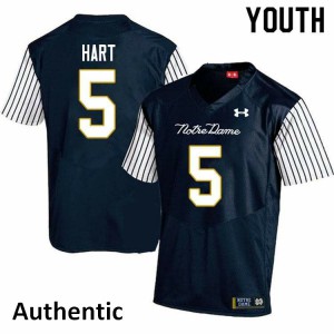 Youth Notre Dame #5 Cam Hart Navy Blue Alternate Authentic Official Jerseys 810222-836