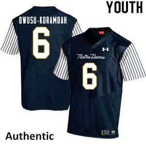 Youth Notre Dame #6 Jeremiah Owusu-Koramoah Navy Blue Alternate Authentic High School Jersey 432918-427
