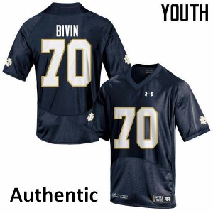 Youth Fighting Irish #70 Hunter Bivin Navy Blue Authentic Stitched Jersey 559539-624